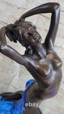 Female Bronze Chair Figurine Statue Nude Woman Art Deco Sculpture Incense