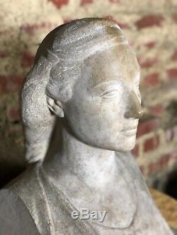 Female Bust Carved Stone Art Deco Signed Firmin Michelet