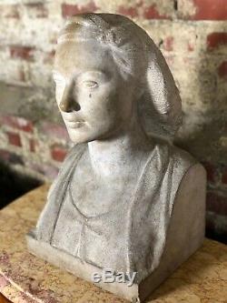 Female Bust Carved Stone Art Deco Signed Firmin Michelet
