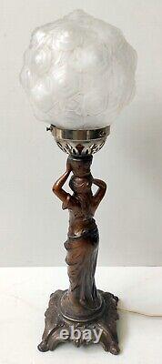 Floor Lamp Woman in Regulated Frosted Glass Art Deco Globe