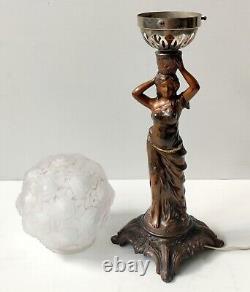 Floor Lamp Woman in Regulated Frosted Glass Art Deco Globe