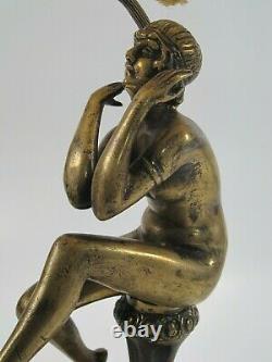 Former Art Deco Bronze Massive Bronze Lounge Lamp Nude Woman Sitting Column