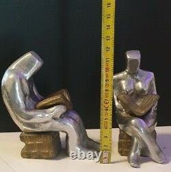 Former Bookends Art Deco Bronze Couple Men's Woman Who Reads