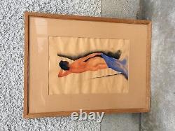 Former Gouache Signed Gustave Buchet Naked Woman Art Deco Nude Woman Modernist