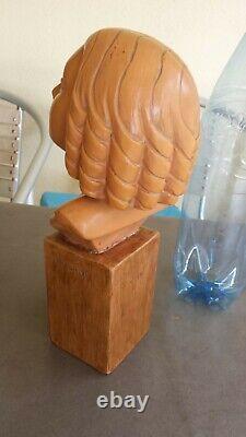 Former Sculpture Art Deco Head Of Woman In Cite D'art Terre Signed Rioland