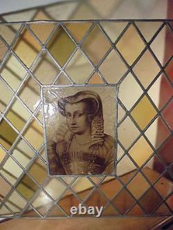 French Art Deco XIX Rare Stained Glass Portrait Grisaille Neo Renaissance