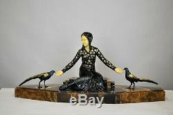 G Gori, Woman With Partridges, Sculpture Art Deco, Xxth Century