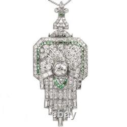 Genuine Art Deco 2Ct Round Cut Moissanite Women's Pendant Necklace 14K Gold