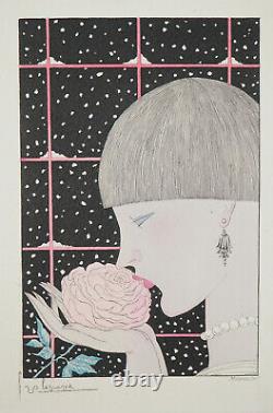 Georges Lepape Young Woman With Rose Original Engraving By #art Deco