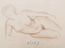 Gérard CHOAIN drawing sculptor art deco young woman lying down sanguine model