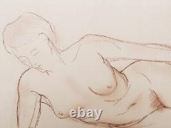 Gérard CHOAIN drawing sculptor art deco young woman lying down sanguine model