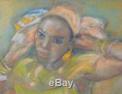 Germaine Foury Table Drawing Pastel Woman Creole Caribbean Antilles Guadeloupe