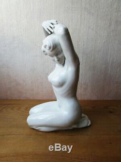 German Porcelain Statue Heinz Schaubach Dresden Naked Naked Woman Art Deco