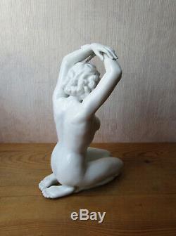 German Porcelain Statue Heinz Schaubach Dresden Naked Naked Woman Art Deco