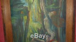 German Table Oil On Canvas Art Deco Szene Naked Woman And Man Signed Hirth