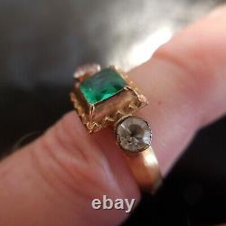 Gold Emerald Ring Precious Sapphire Gem Stone Woman Art Deco France N4033