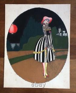 Gouach Pochoir Women Mode Art Deco Costume Signed At Decrypter Bordeaux 1920