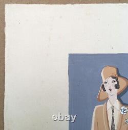 Gouache Drawing Art Deco Suzanne Lecoconnier Portrait Woman Fashion Fur