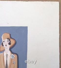 Gouache Drawing Art Deco Suzanne Lecoconnier Portrait Woman Fashion Fur