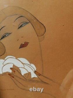 Gouache Portrait Woman Art Deco (kiki De Montparnasse) Eric Gill (1882-1940)