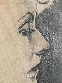 Grand Drawing of a Woman's Profile in Sanguine Pencil Painting 1936 Art Deco