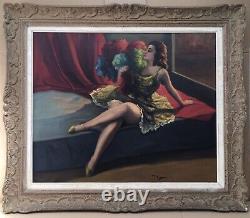 Grand Painting Joan Mayor Portrait Woman Sensual Artist Scene Plume Frame 1940