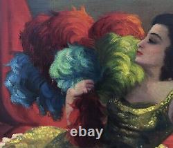 Grand Painting Joan Mayor Portrait Woman Sensual Artist Scene Plume Frame 1940