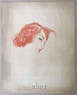 Gravure Originale Aquatinte Portrait Face Femme Rousse Marcel Vertès 1st Condition