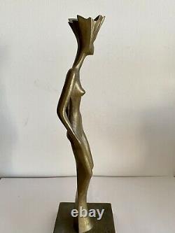 Great Bronze Sculpture Woman Fashion Art Deco Cubist Modernist Flame Electricity
