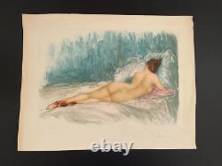 Great Curiosa Engraving Signed Nude Female Elongated Young Woman Red Shoes