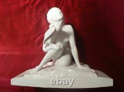 Group Sculpture Faience Art Deco Ceramic Sign Woman Nude Eagle Falcon
