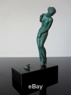 Guerbe Old Statuette Female Frog. Art Deco. Max Le Verrier. Signed