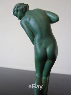 Guerbe Old Statuette Female Frog. Art Deco. Max Le Verrier. Signed