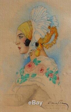 Gustav-adolf Mossa, Woman, Drawing, Erotic, Nice, Provence, Provencal Costume