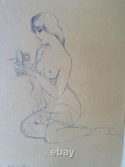 Gustave Brisgand (1867-1944) - drawing - nude woman - Art Deco - frame - drawing