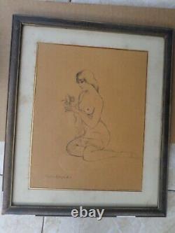 Gustave Brisgand (1867-1944) - drawing - nude woman - Art Deco - frame - drawing