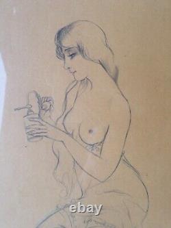 Gustave Brisgand (1867-1944) - drawing - nude woman - Art Deco - frame - drawing