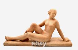 H. Bargas Terracotta Sculpture Terracotta Woman Elongated Art Deco French Terracotta