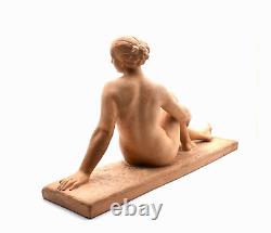 H. Bargas Terracotta Sculpture Terracotta Woman Elongated Art Deco French Terracotta