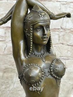 Hand Made Woman Yoga Meditation Bronze Sculpture Art Deco Marble Base