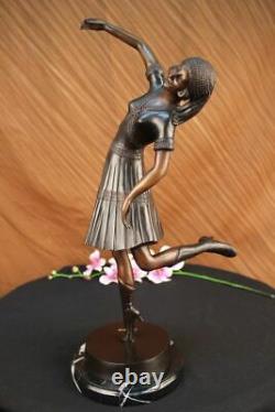 Handmade Woman Bronze Dancer Marble Sculpture Deco Figure Art Fonte