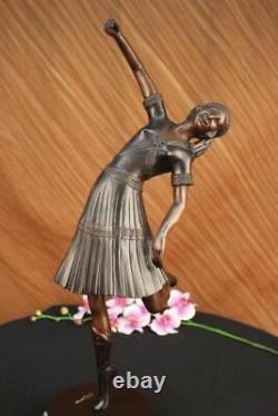 Handmade Woman Bronze Dancer Marble Sculpture Deco Figure Art Fonte