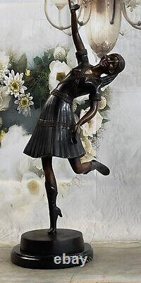 Handmade Woman Dancer Chiparus Bronze Marble Sculpture Deco Figure Art