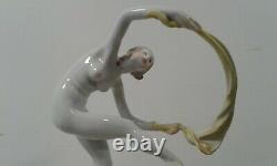 Herend Hungary-art Deco-nude Figurine-woman With Hand-painted Scarf