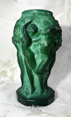 Hoffmann Vase Woman Nude Erotic Malachite Statue Deco Erotic Nude Woman Art