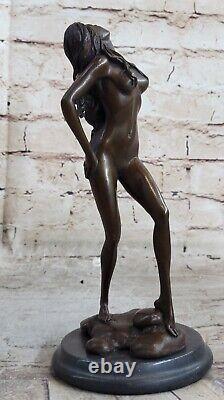 Hot Girl Bronze Statue Standing Chair Female Sculpture Woman Figure Art Deco