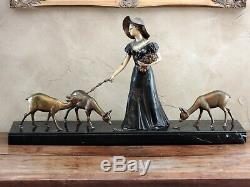Important Art Deco Sculpture Depicting A Woman Feeding Cham Hinds