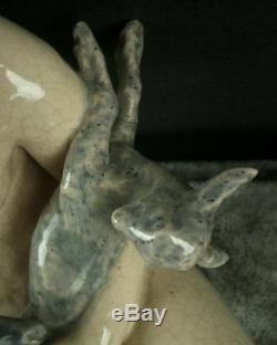 Important Ceramic Sculpture Craquele Art Deco Woman Nude & Biches Ary Bitter