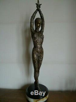 Important Woman Statue Sculpture Art Deco Style After Chiparus Modern