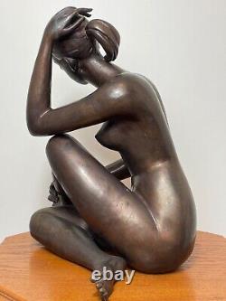 Interesting Art Deco Style Nubile Bronze Erotic Tribal Chair Woman Sculpture